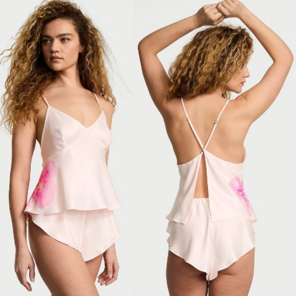 New! Victoria's Secret Peony Satin Open-Back Pajama Set XL 1141 - Picture 2 of 9